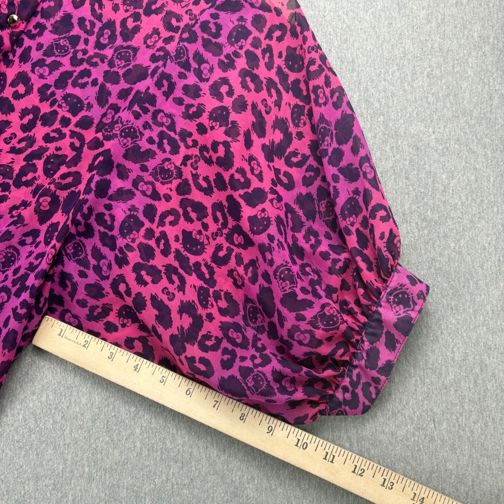 Hello Kitty Top Womens XL Pink Purple Leopard Print Tie Front Chiffon Layering - Picture 7 of 8